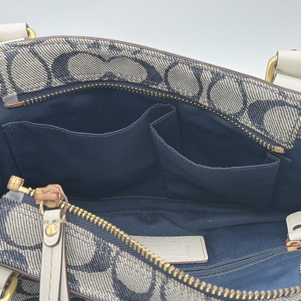 COACH Handbag Signature Denim Leather Tassel Gold Hardware Canvas Y2K White Blue - Picture 16 of 16
